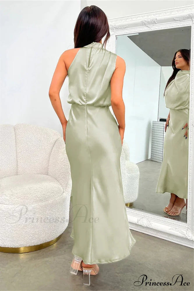 Halter Sleeveless Satin Bridesmaid Dress image 9