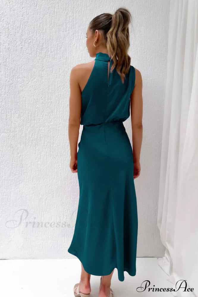 Halter Sleeveless Satin Bridesmaid Dress image 31