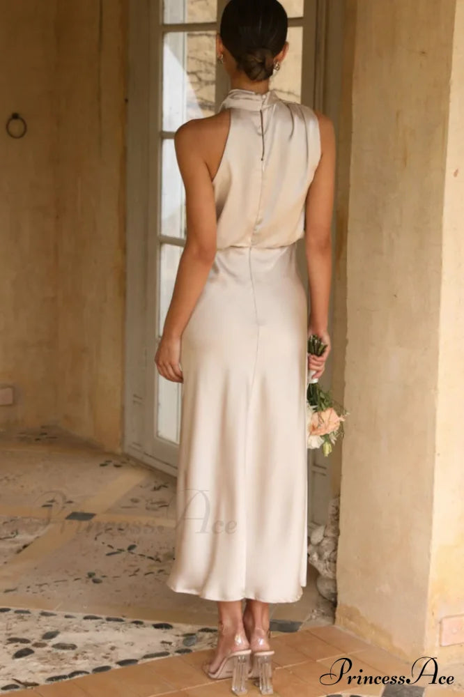 Halter Sleeveless Satin Bridesmaid Dress image 14