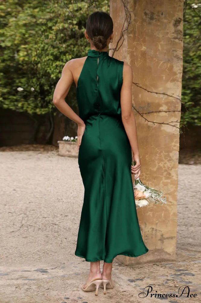 Halter Sleeveless Satin Bridesmaid Dress image 20