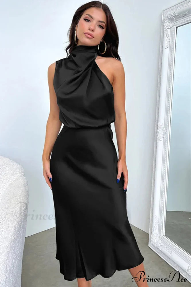 Halter Sleeveless Satin Bridesmaid Dress image 25