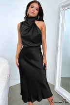 Halter Sleeveless Satin Bridesmaid Dress image 25