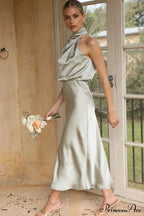 Halter Sleeveless Satin Bridesmaid Dress image 3