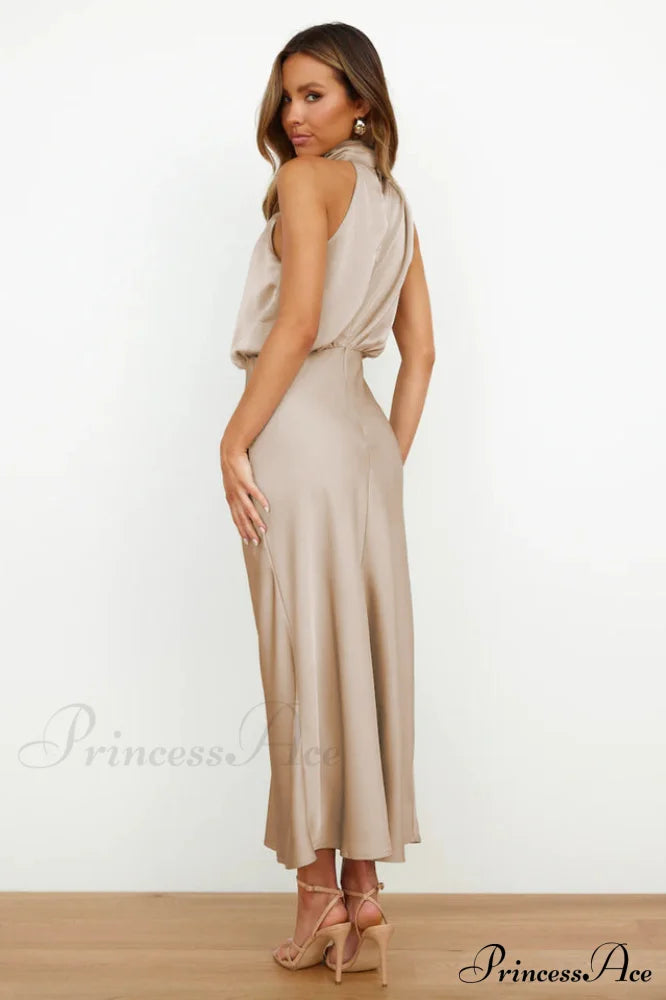 Halter Sleeveless Satin Bridesmaid Dress image 16