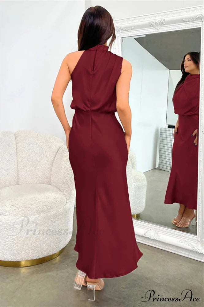 Halter Sleeveless Satin Bridesmaid Dress image 39