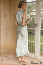 Halter Sleeveless Satin Bridesmaid Dress image 4