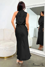Halter Sleeveless Satin Bridesmaid Dress image 27