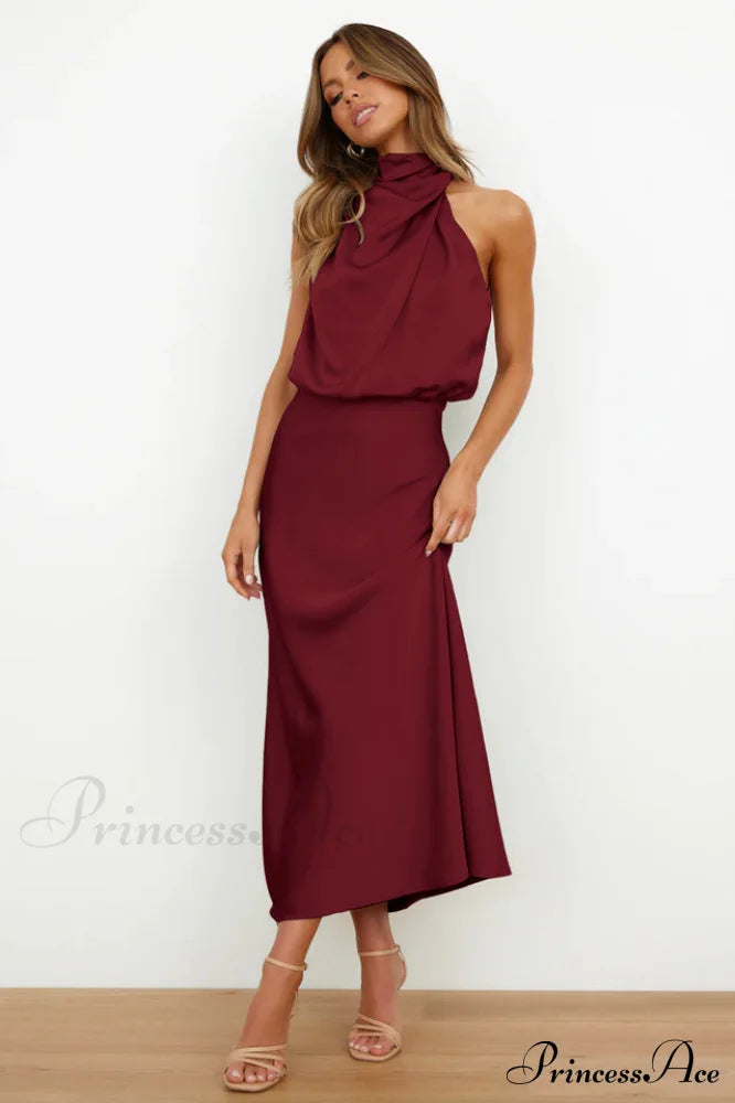 Halter Sleeveless Satin Bridesmaid Dress image 35