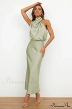 Halter Sleeveless Satin Bridesmaid Dress image 5