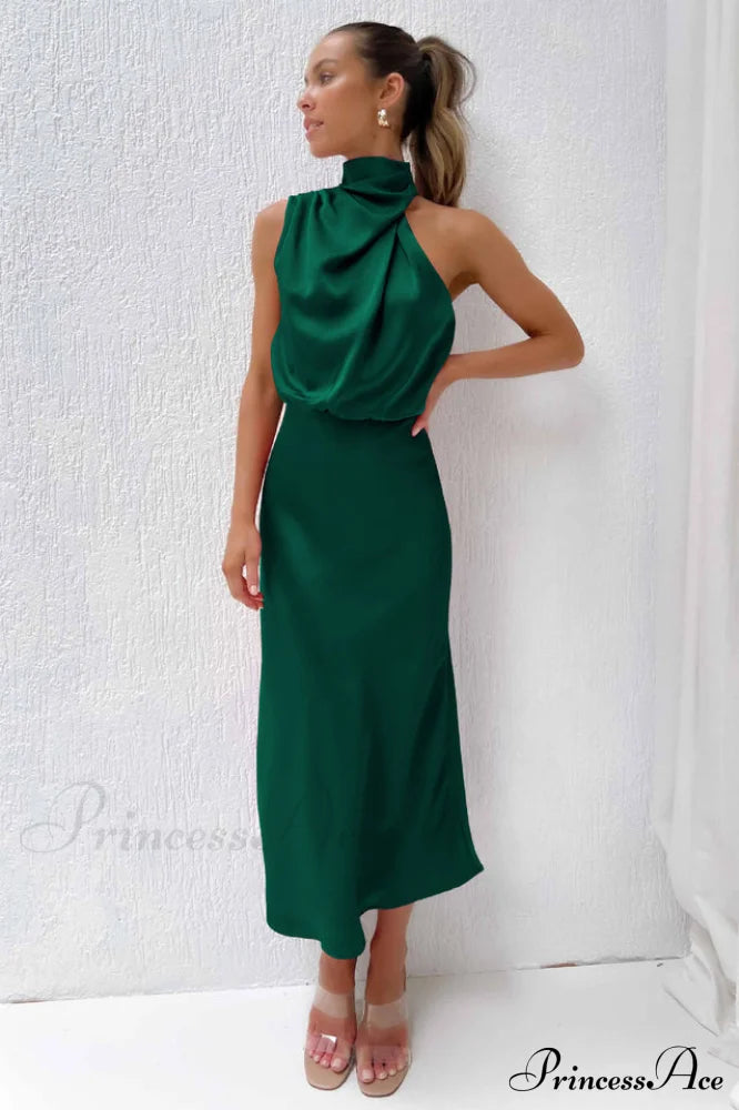 Halter Sleeveless Satin Bridesmaid Dress image 21