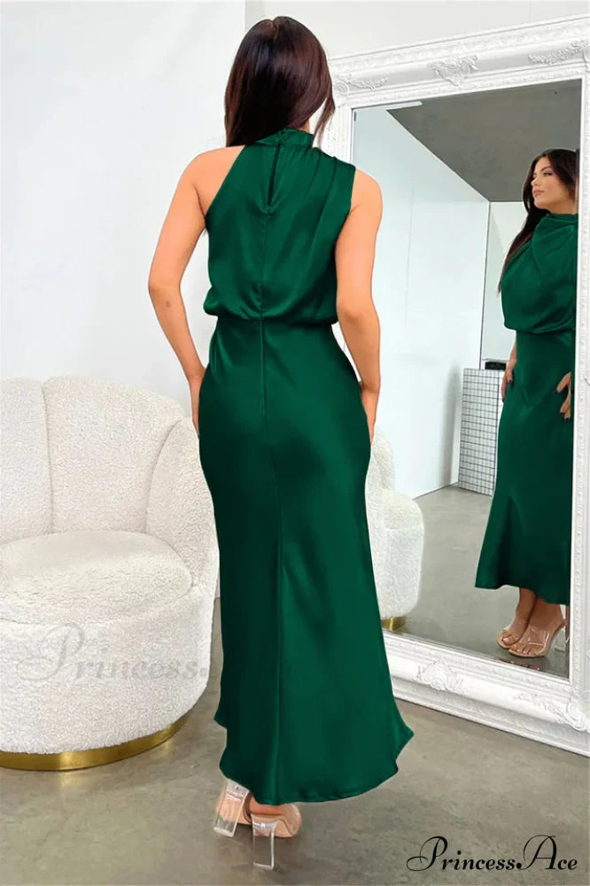 Halter Sleeveless Satin Bridesmaid Dress image 22