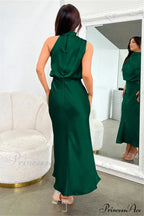 Halter Sleeveless Satin Bridesmaid Dress image 22