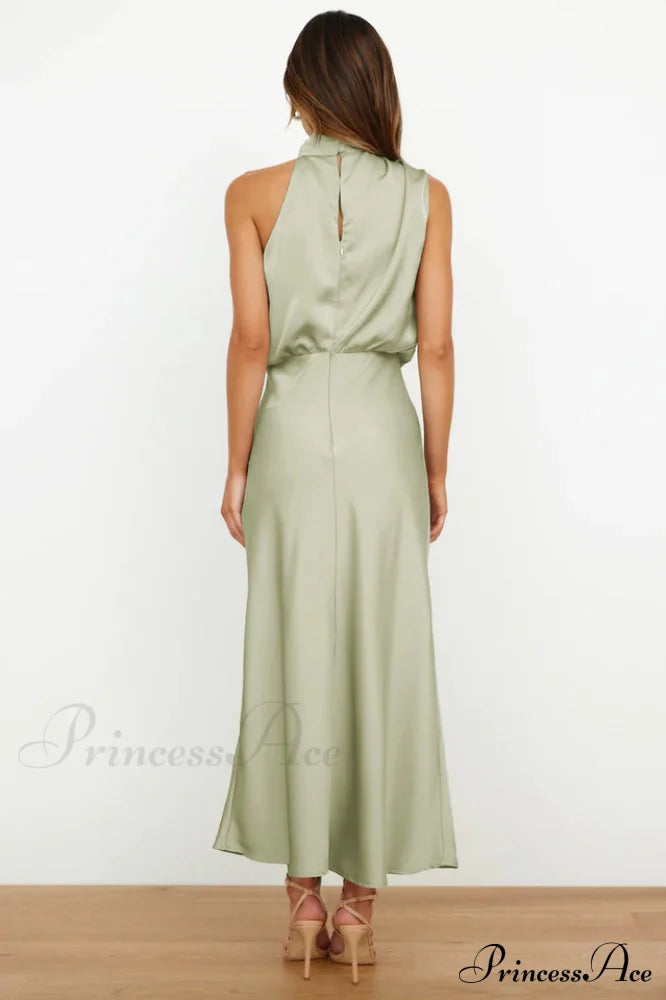 Halter Sleeveless Satin Bridesmaid Dress image 7