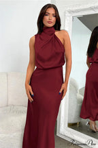 Halter Sleeveless Satin Bridesmaid Dress image 38