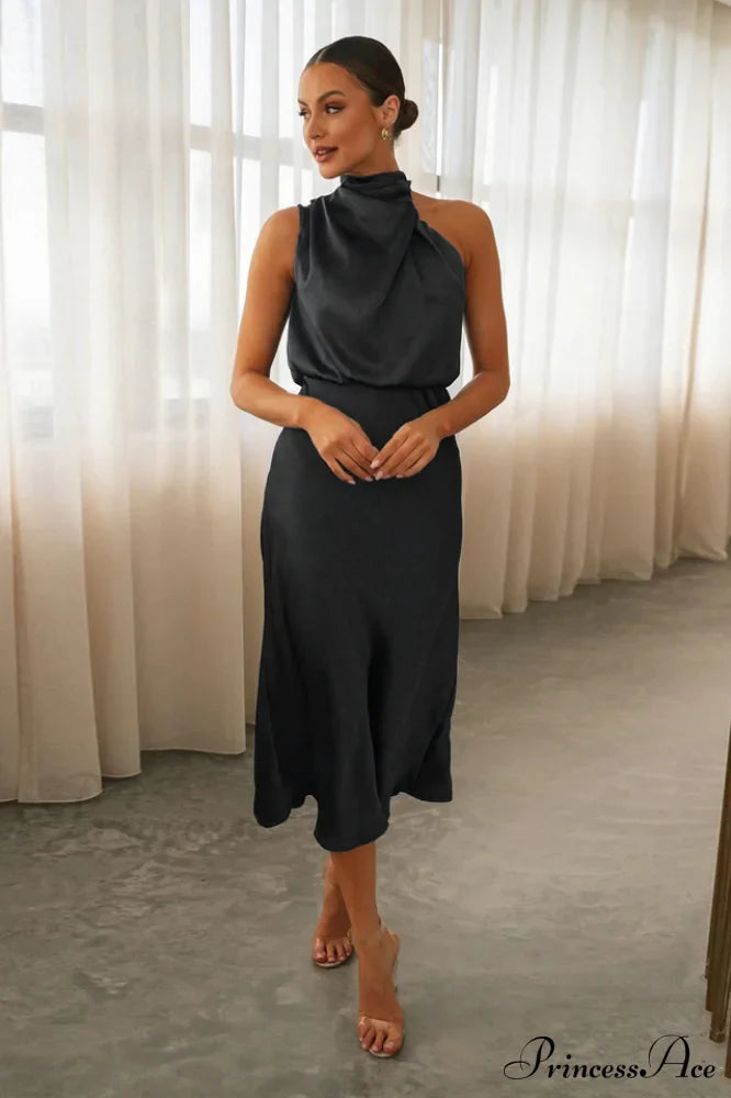 Halter Sleeveless Satin Bridesmaid Dress image 23