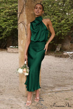 Halter Sleeveless Satin Bridesmaid Dress image 19