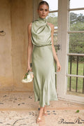 Halter Sleeveless Satin Bridesmaid Dress image 1