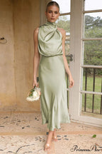 Halter Sleeveless Satin Bridesmaid Dress image 1