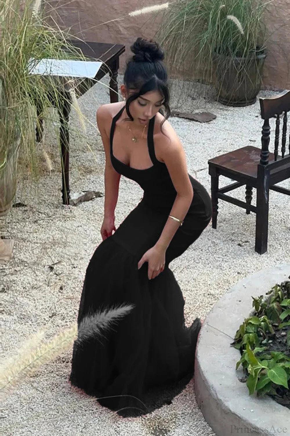 Halter Spliced Fishtail Maxi Dress image 3