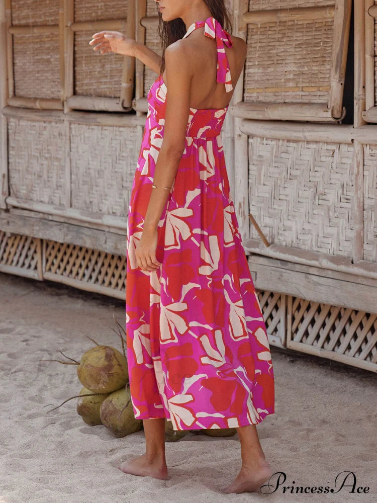 Halterneck Print Berry Charming Lotus Midi dress image 3