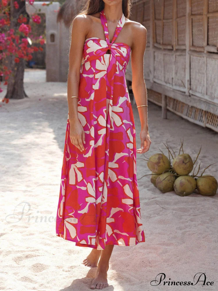Halterneck Print Berry Charming Lotus Midi dress image 2