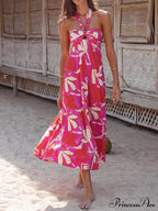 Halterneck Print Berry Charming Lotus Midi dress image 1
