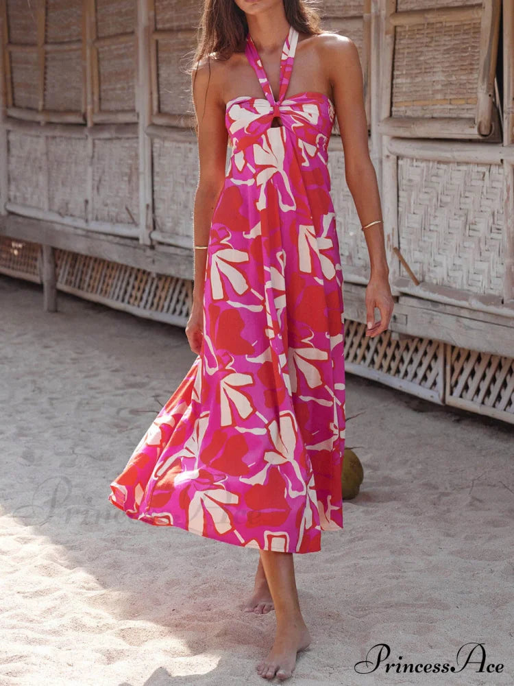 Halterneck Print Berry Charming Lotus Midi dress image 1