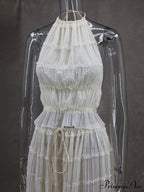 Halterneck Ruched Open Back Tie Trendy Up Top And Maxi Skirt Set image 6