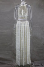 Halterneck Ruched Open Back Tie Trendy Up Top And Maxi Skirt Set image 13