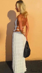 Halterneck Ruched Open Back Tie Trendy Up Top And Maxi Skirt Set image 17