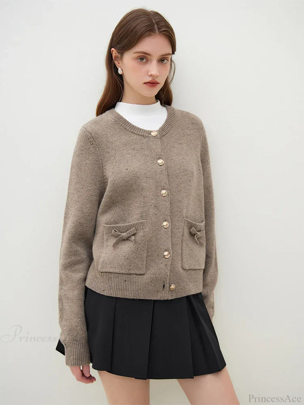Handmade Bow Knit Brown Cardigan image 4