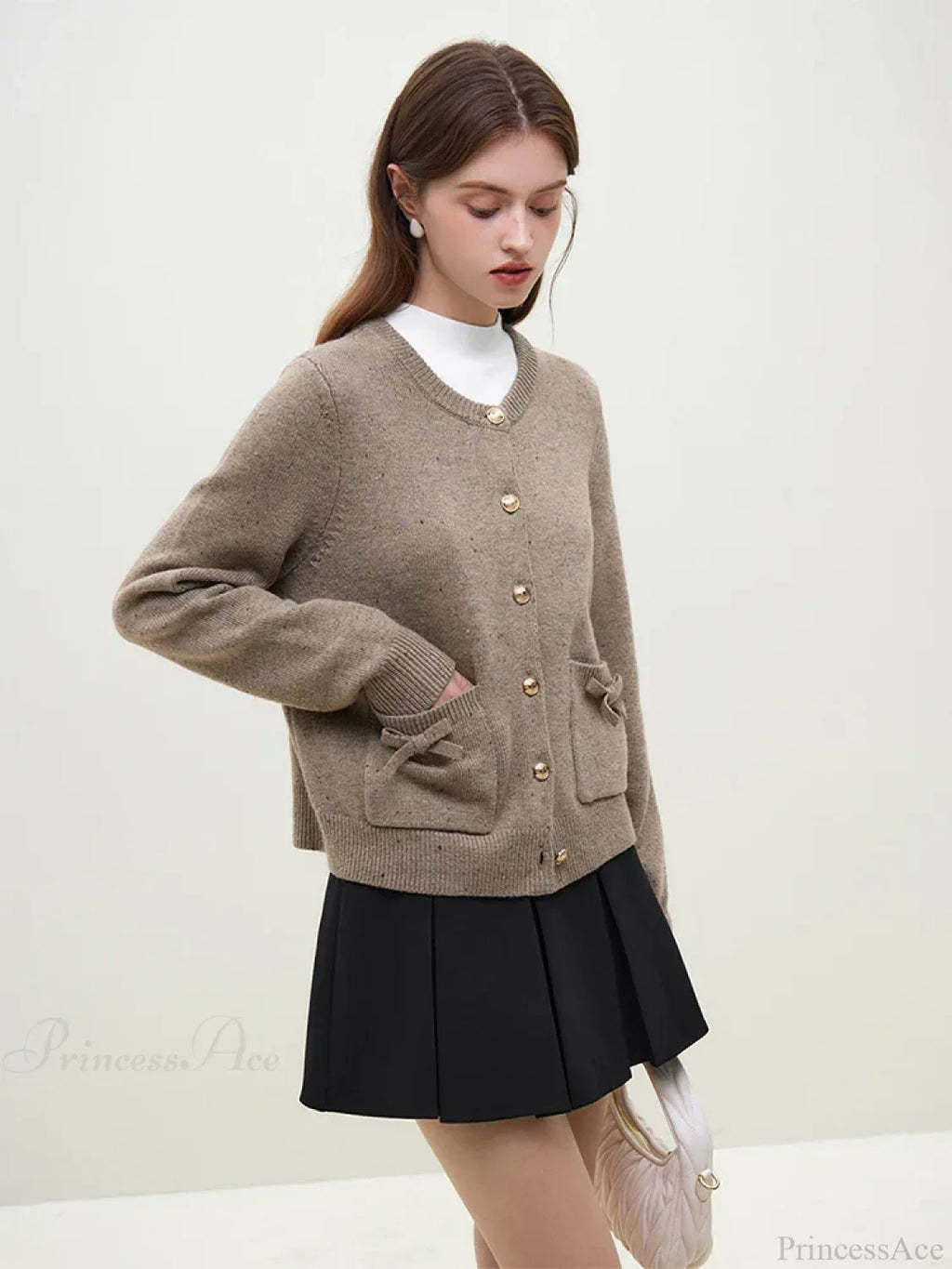 Handmade Bow Knit Brown Cardigan image 2