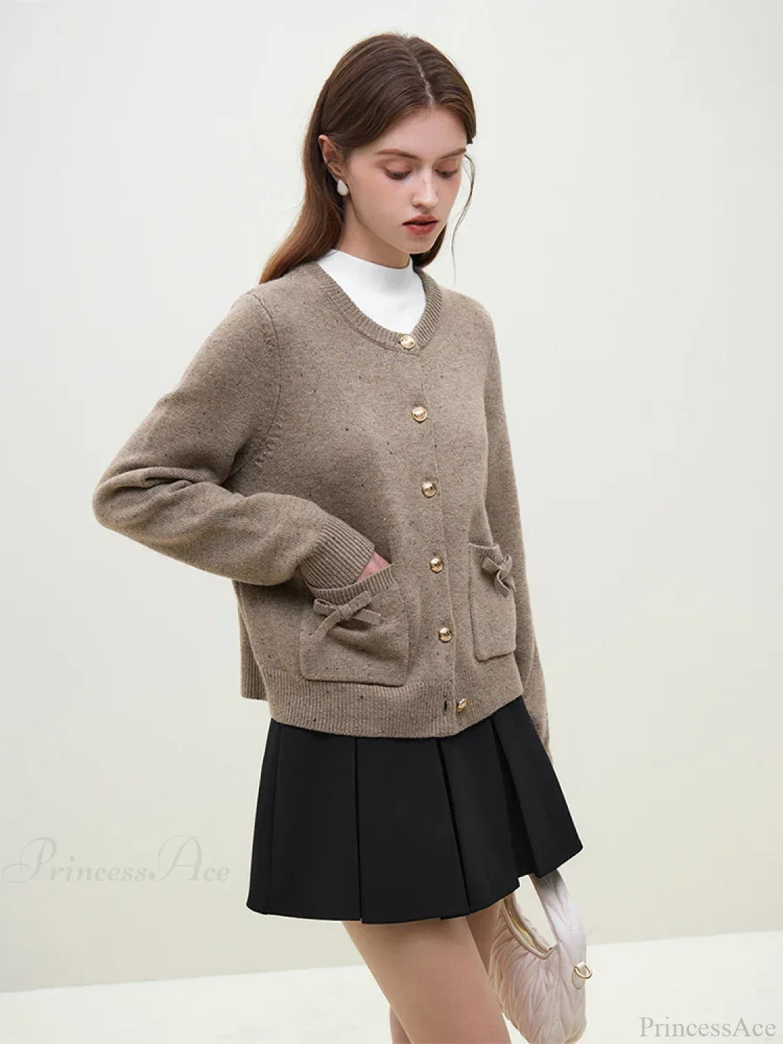 Handmade Bow Knit Brown Cardigan image 2