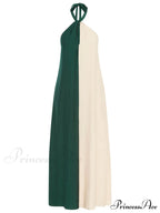 Hanging Neck Bold Contrast Color Trendy Halter Pocketed A-Line Maxi Dress image 8