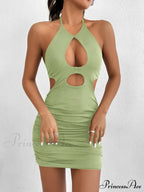 Hanging Neck Lace up Bodycon Mini Sleeveless Hollow Backless Slim Fit Wrap Hip Cut Out Dress image 3