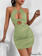 Hanging Neck Lace up Bodycon Mini Sleeveless Hollow Backless Slim Fit Wrap Hip Cut Out Dress image 6