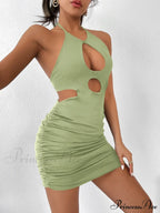 Hanging Neck Lace up Bodycon Mini Sleeveless Hollow Backless Slim Fit Wrap Hip Cut Out Dress image 4