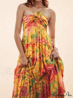 Hanging Neck Printed Floral Graceful Design Backless Straight Maxi Dress image 4