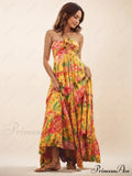 Hanging Neck Printed Floral Graceful Design Backless Straight Maxi Dress image 1