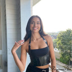 Hanging Neck Sexy Black Nightclub Matte Charm Hot High Street Shrink Gather Women's Navel Short Vest Tank top image 2