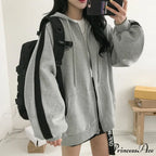 Harajuku Arm Long Hoodie Oversized - - Women's - Fit Loose - Boyfriend Style Street Casual Fleece Sweatshirt Material image 5