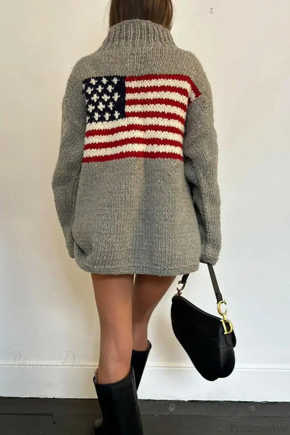 Harajuku Retro US Flag High Neck Sweater image 6
