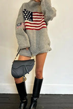 Harajuku Retro US Flag High Neck Sweater image 5