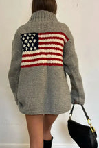Harajuku Retro US Flag High Neck Sweater image 4