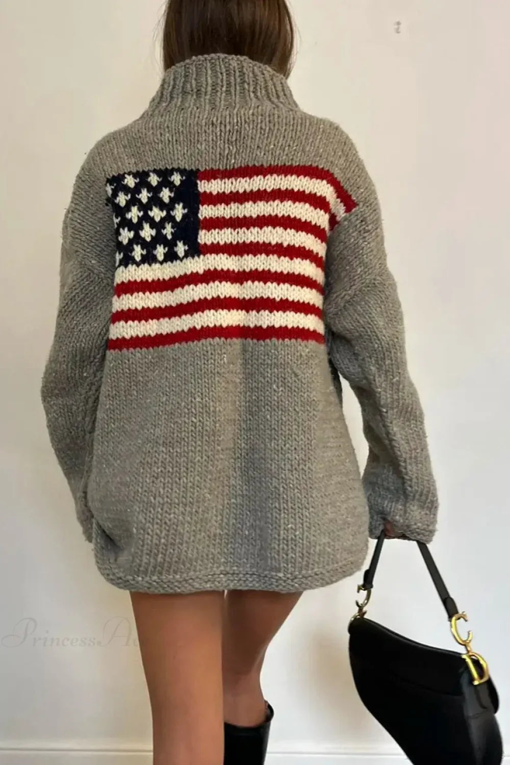 Harajuku Retro US Flag High Neck Sweater image 4