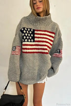 Harajuku Retro US Flag High Neck Sweater image 3