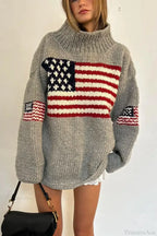 Harajuku Retro US Flag High Neck Sweater image 1