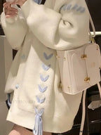 Heart Buttons Ribbion Charming Lace Up Cardigan image 7