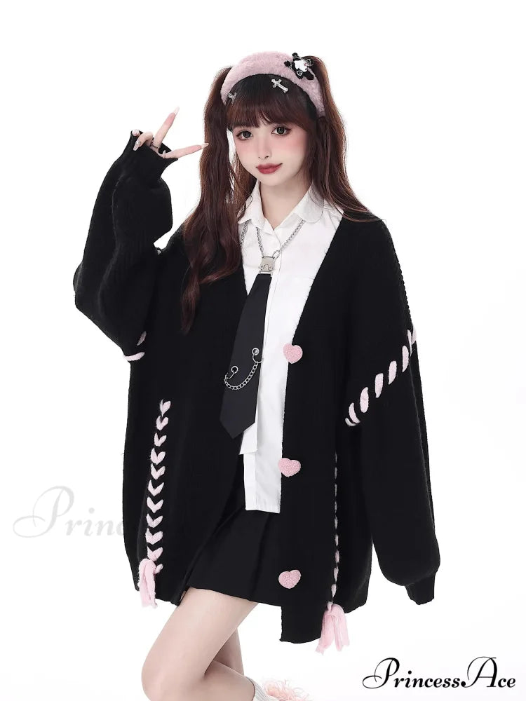 Heart Buttons Ribbion Charming Lace Up Cardigan image 12