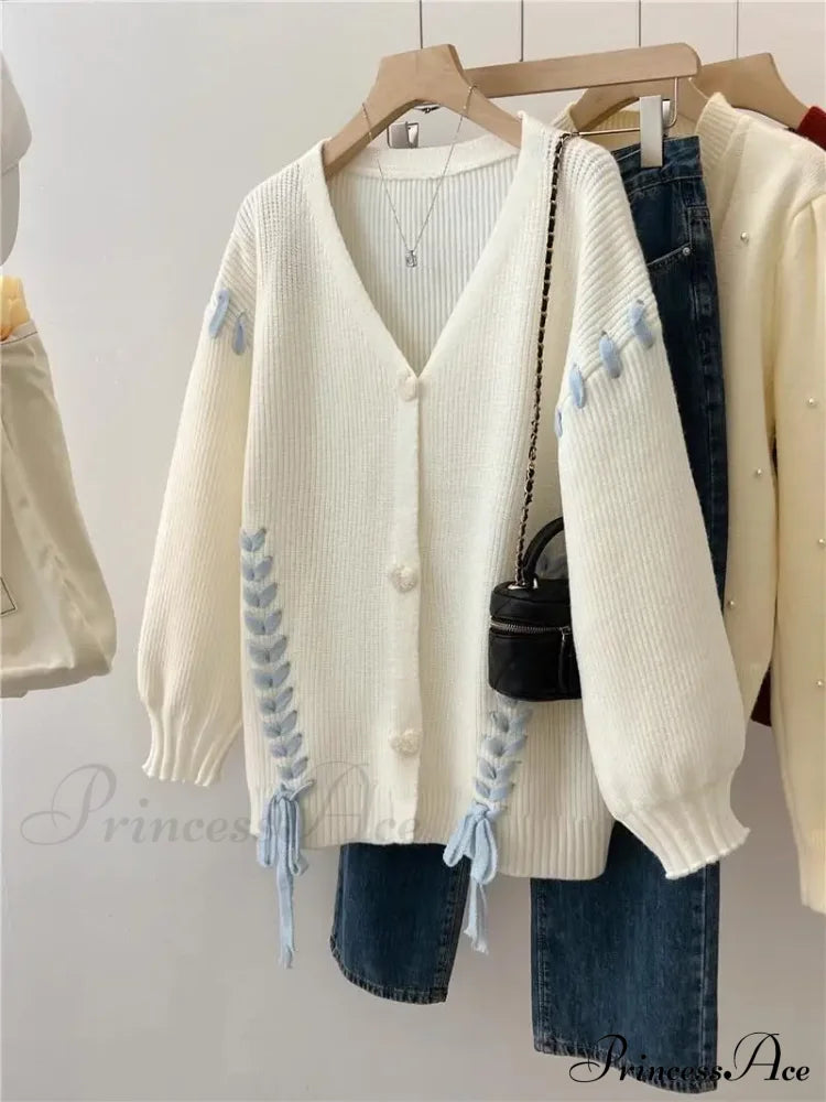 Heart Buttons Ribbion Charming Lace Up Cardigan image 9